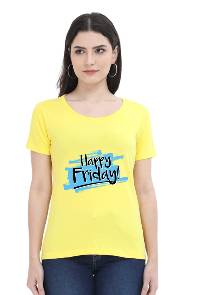 Happy Friday Printed Scoop Neck T-Shirt For Women - WowWaves - 14