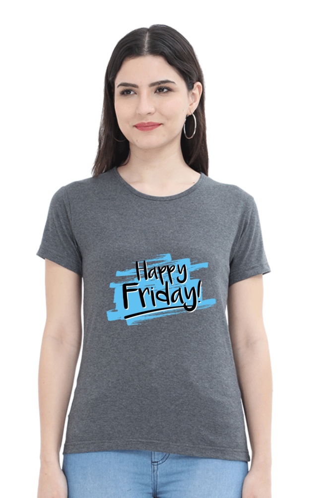Happy Friday Printed Scoop Neck T-Shirt For Women - WowWaves - 15