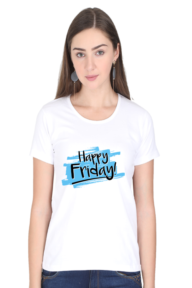Happy Friday Printed Scoop Neck T-Shirt For Women - WowWaves - 12