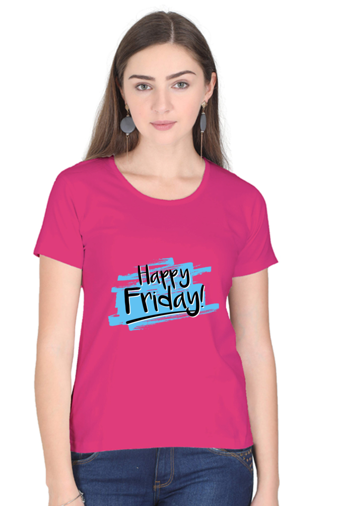 Happy Friday Printed Scoop Neck T-Shirt For Women - WowWaves - 10