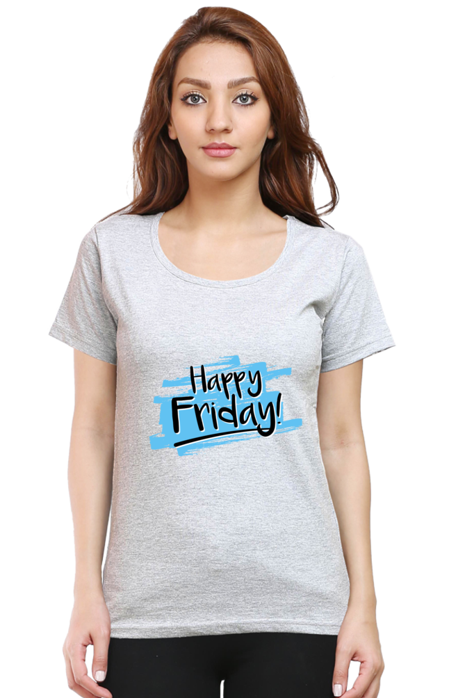 Happy Friday Printed Scoop Neck T-Shirt For Women - WowWaves - 9
