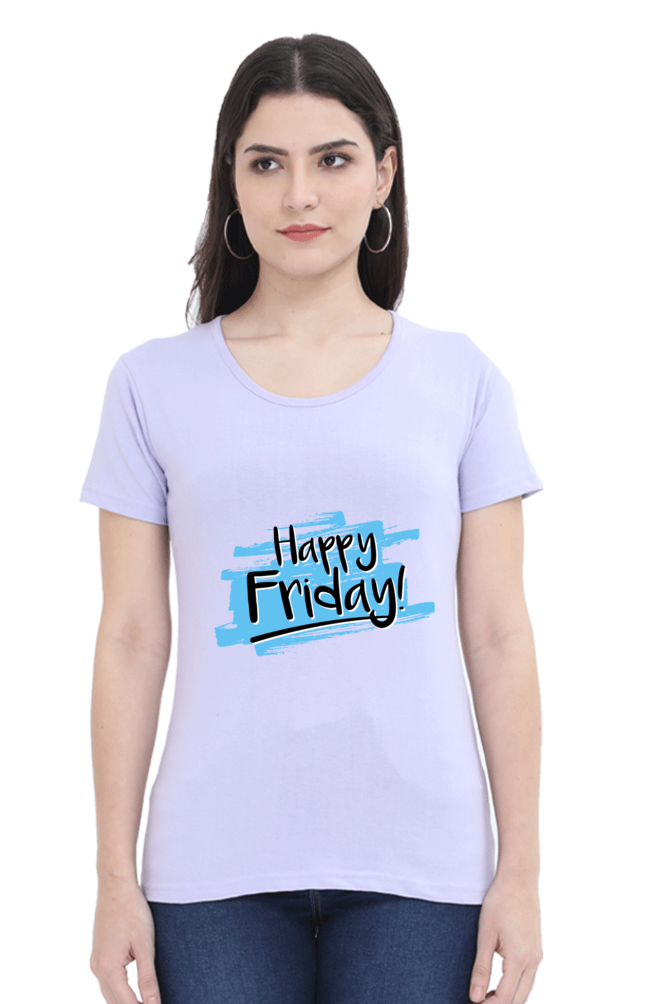 Happy Friday Printed Scoop Neck T-Shirt For Women - WowWaves - 16