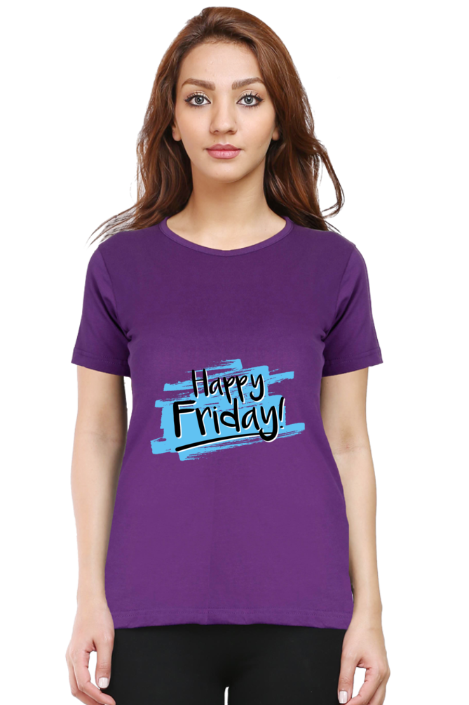Happy Friday Printed Scoop Neck T-Shirt For Women - WowWaves - 11