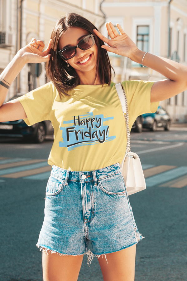 Happy Friday Printed T-Shirt For Women - WowWaves