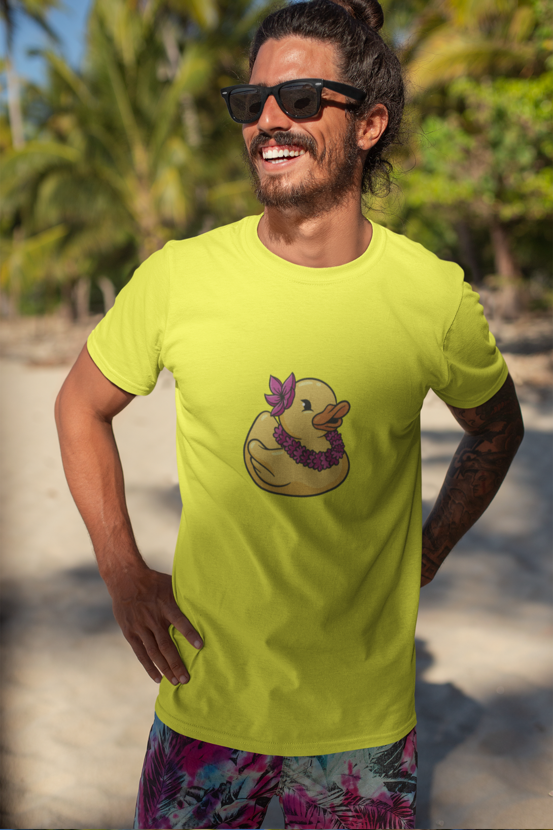 Hawaiian Duck Printed T-Shirt For Men - WowWaves - 4