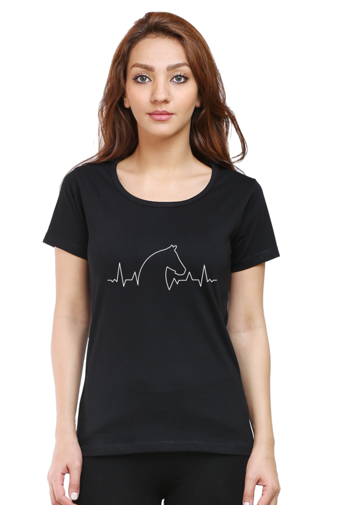 Horse Heartbeat Printed Scoop Neck T-Shirt For Women - WowWaves - 8