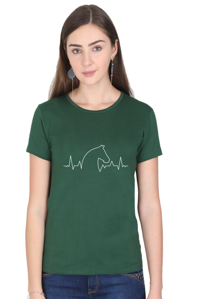 Horse Heartbeat Printed Scoop Neck T-Shirt For Women - WowWaves - 7