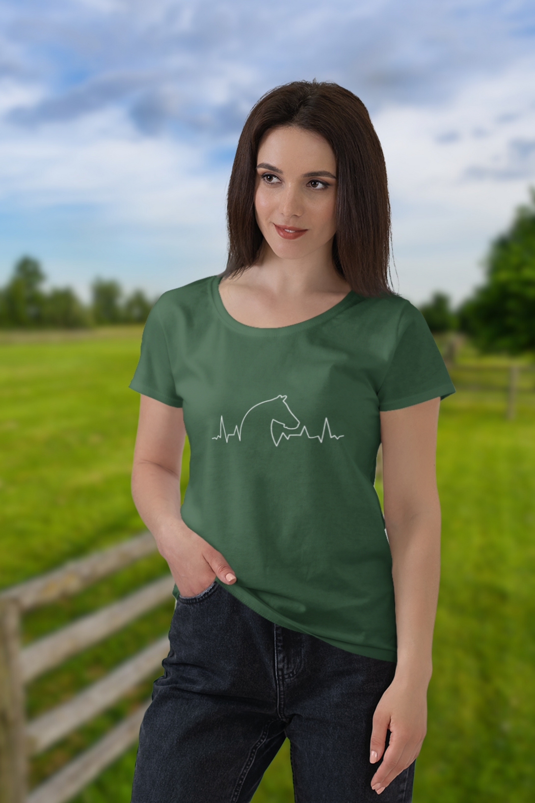 Horse Heartbeat Printed Scoop Neck T-Shirt For Women - WowWaves - 4