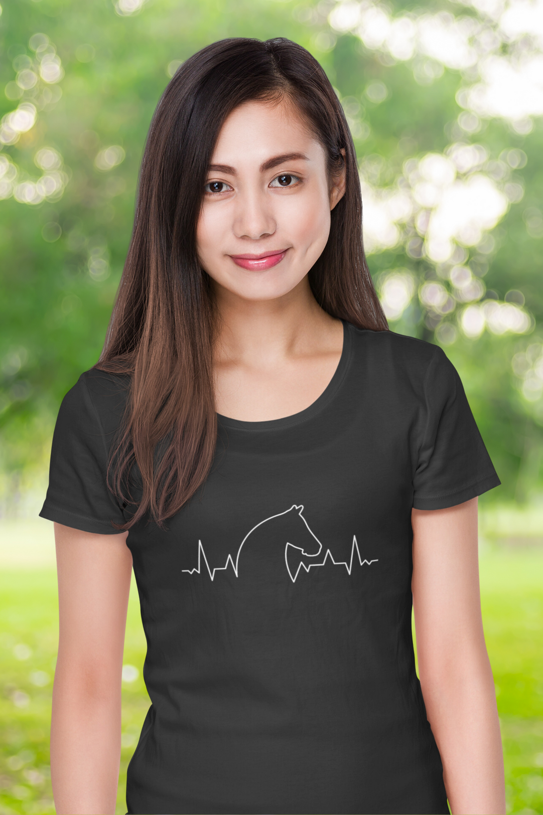 Horse Heartbeat Printed Scoop Neck T-Shirt For Women - WowWaves - 5
