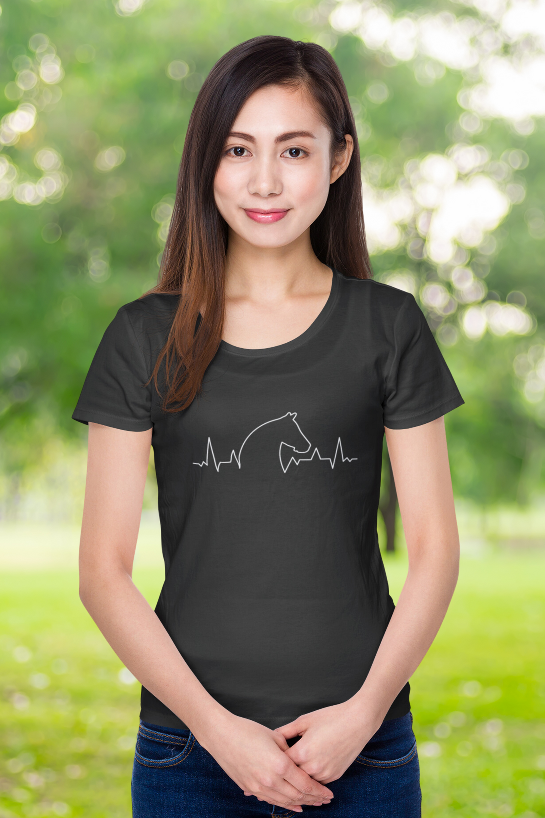 Horse Heartbeat Printed Scoop Neck T-Shirt For Women - WowWaves - 6