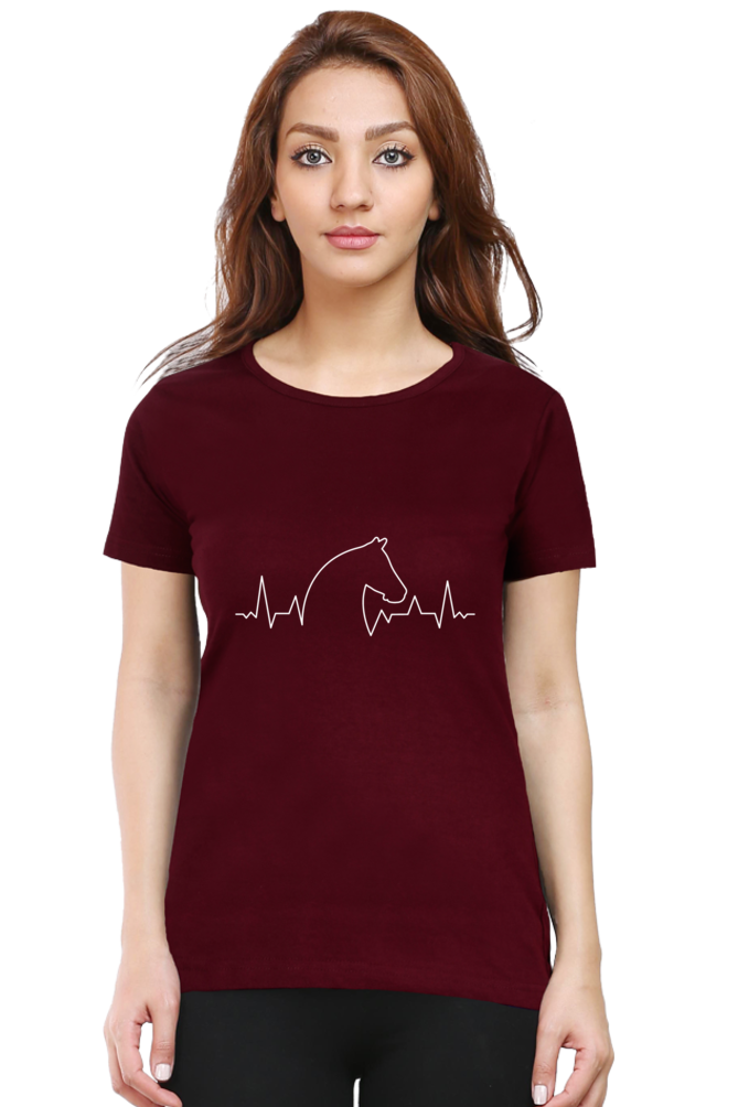Horse Heartbeat Printed Scoop Neck T-Shirt For Women - WowWaves - 9