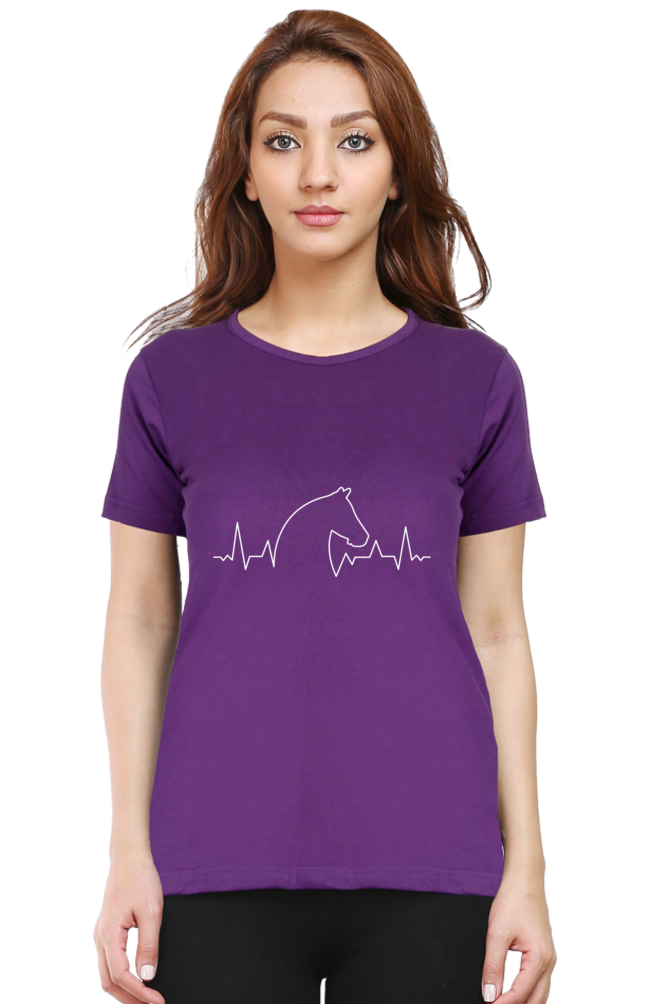 Horse Heartbeat Printed Scoop Neck T-Shirt For Women - WowWaves - 10