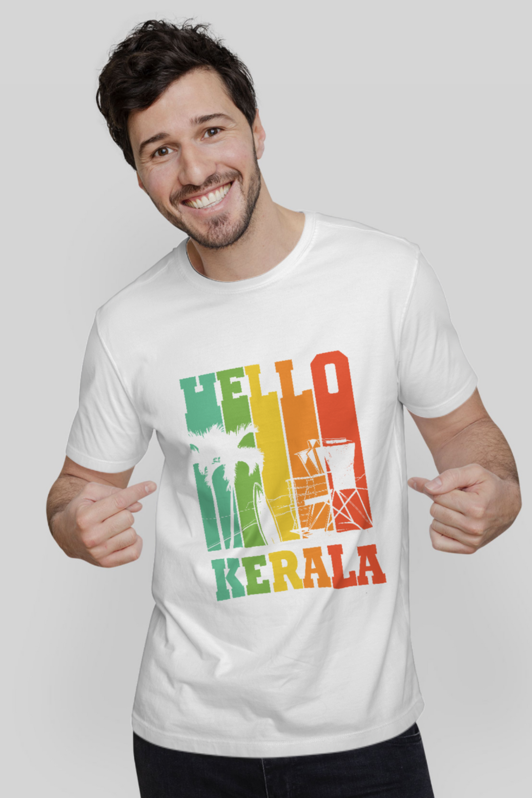 Hello Kerala White Printed T-Shirt For Men - WowWaves - 5