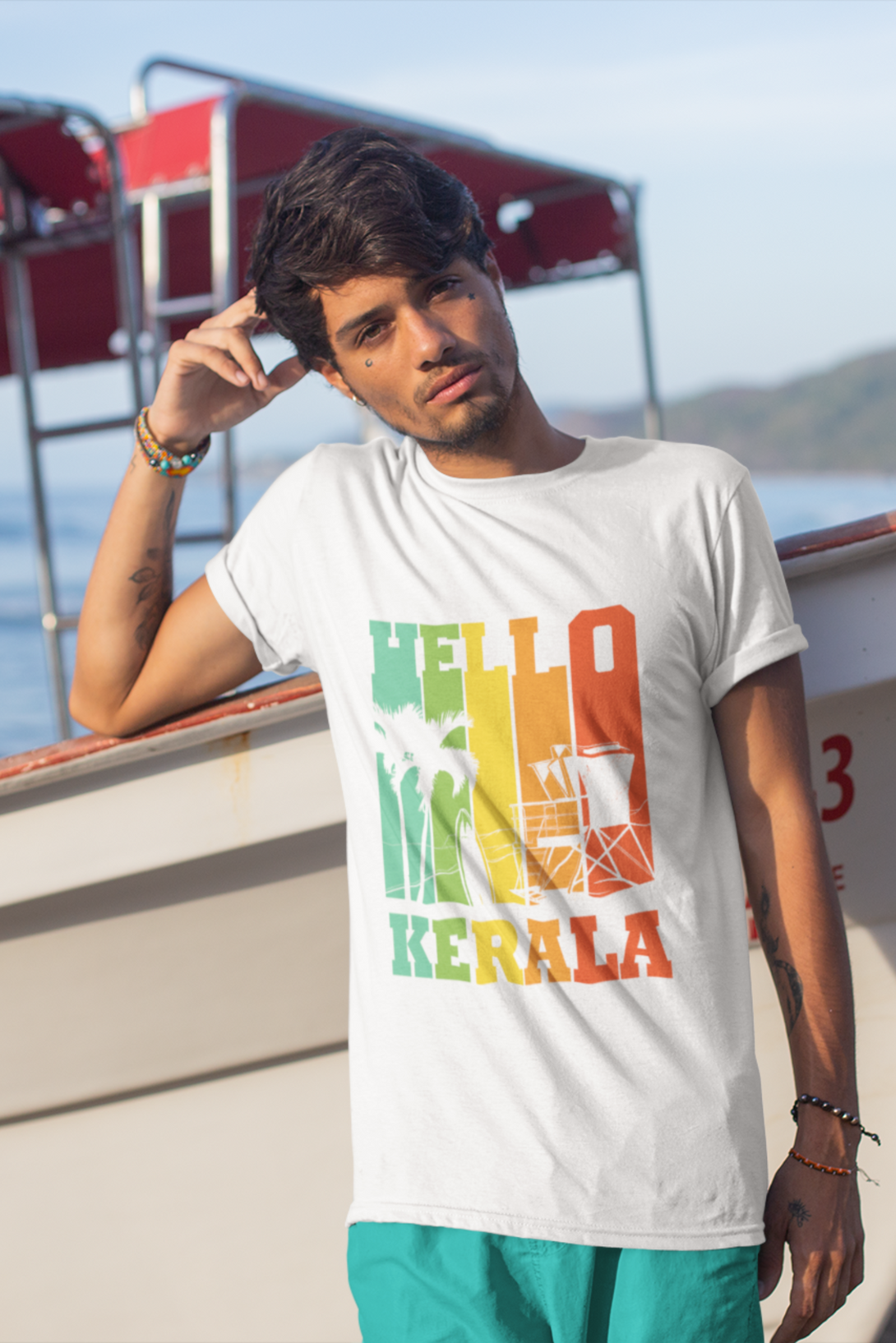 Hello Kerala White Printed T-Shirt For Men - WowWaves - 3