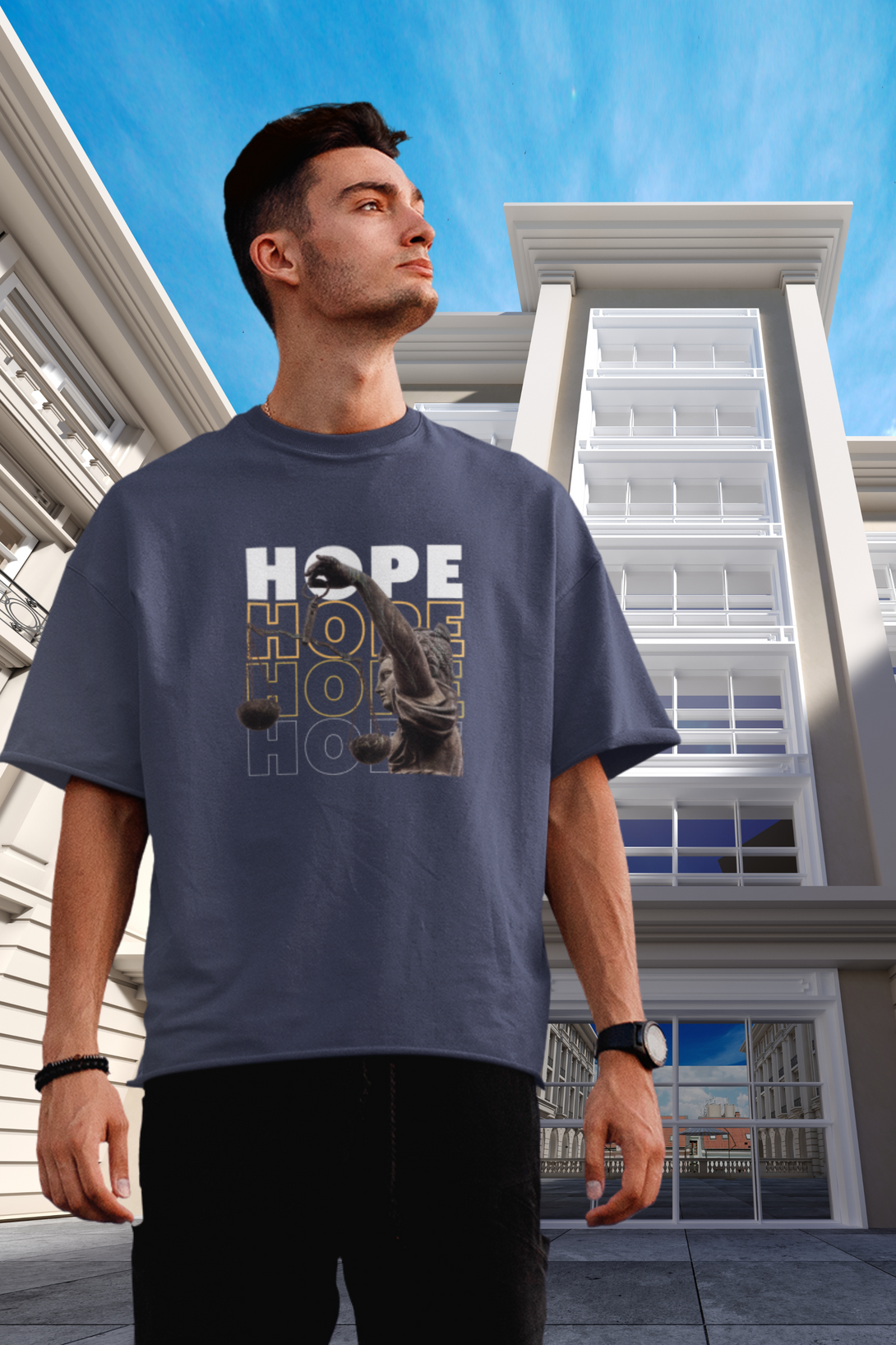 Hope And Harmony Printed Oversized T-Shirt For Men - WowWaves - 2