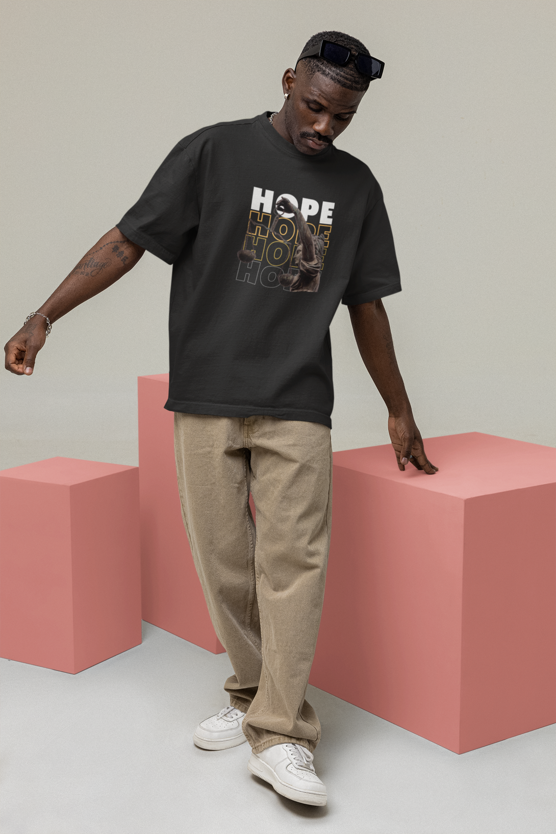 Hope And Harmony Printed Oversized T-Shirt For Men - WowWaves - 3