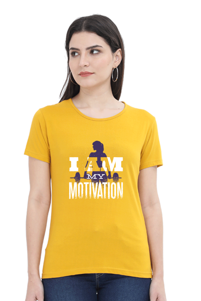 I Am My Motivation Printed Scoop Neck T-Shirt For Women - WowWaves - 4