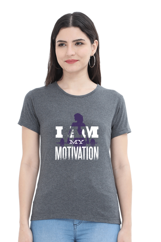 I Am My Motivation Printed Scoop Neck T-Shirt For Women - WowWaves - 2
