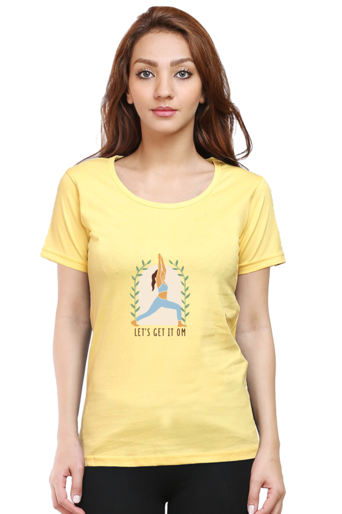 Yoga With Om Printed Scoop Neck T-Shirt For Women - WowWaves - 10
