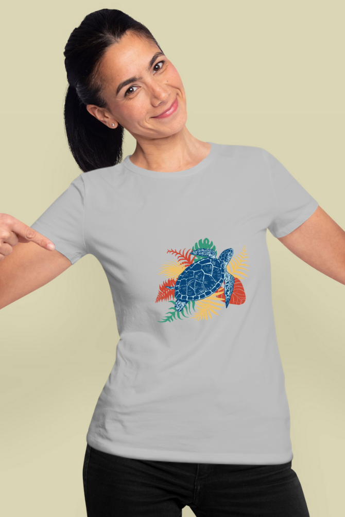 Tropical Sea Turtle Printed T-Shirt For Women - WowWaves - 12