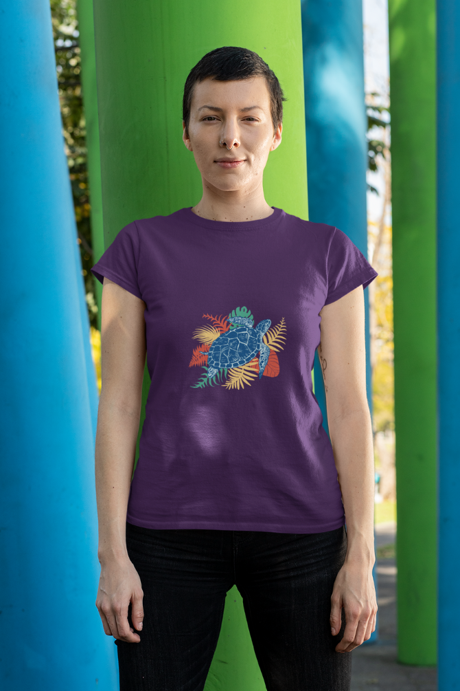 Tropical Sea Turtle Printed T-Shirt For Women - WowWaves - 6