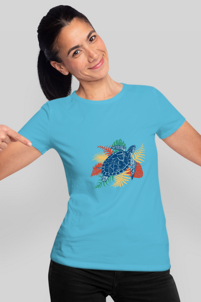 Tropical Sea Turtle Printed T-Shirt For Women - WowWaves - 9