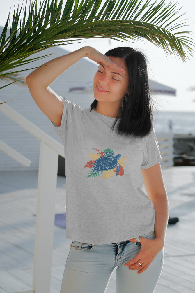 Tropical Sea Turtle Printed T-Shirt For Women - WowWaves - 2