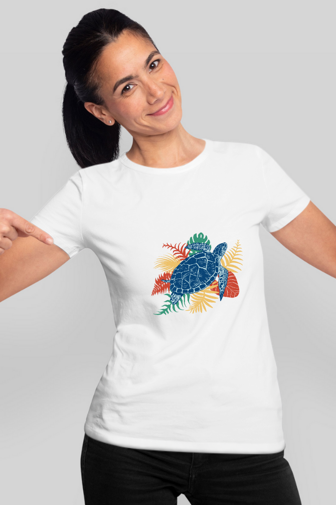 Tropical Sea Turtle Printed T-Shirt For Women - WowWaves - 13