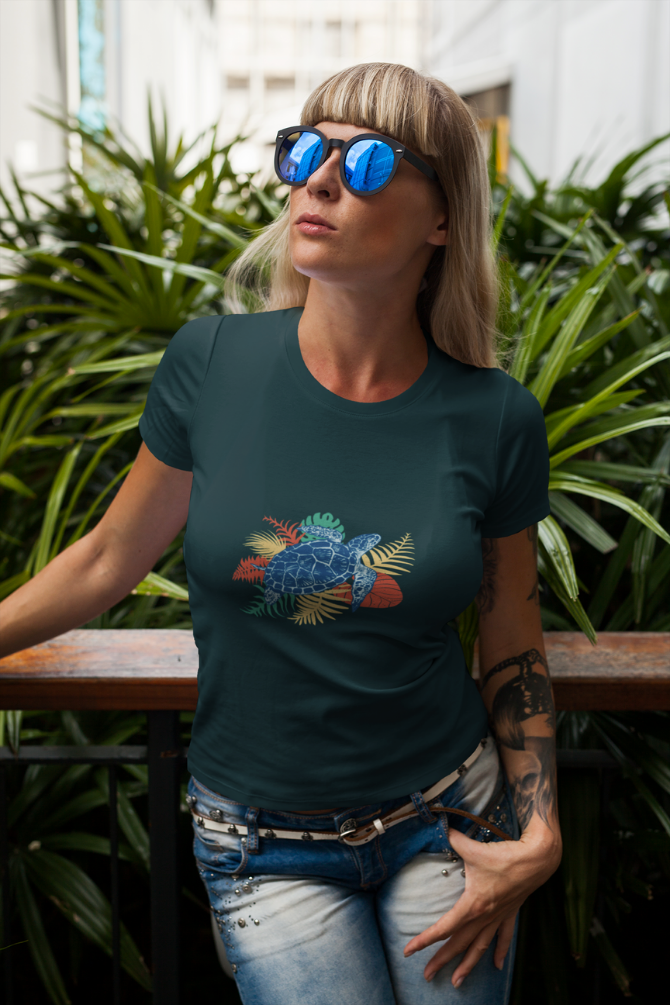 Tropical Sea Turtle Printed T-Shirt For Women - WowWaves - 8