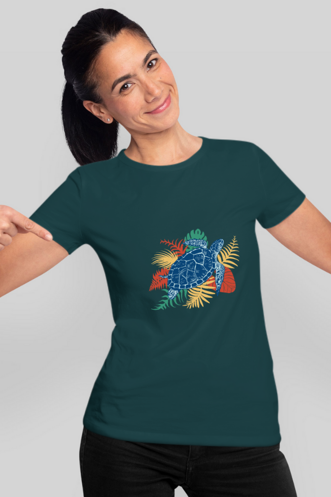 Tropical Sea Turtle Printed T-Shirt For Women - WowWaves - 11