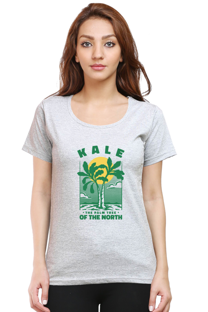 Kale Palm Printed Scoop Neck T-Shirt For Women - WowWaves - 10