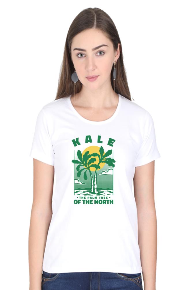Kale Palm Printed Scoop Neck T-Shirt For Women - WowWaves - 11
