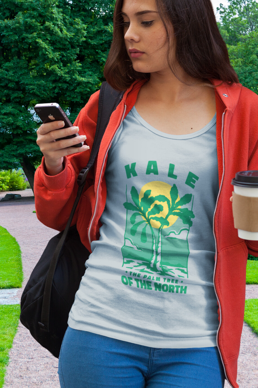 Kale Palm Printed Scoop Neck T-Shirt For Women - WowWaves - 3