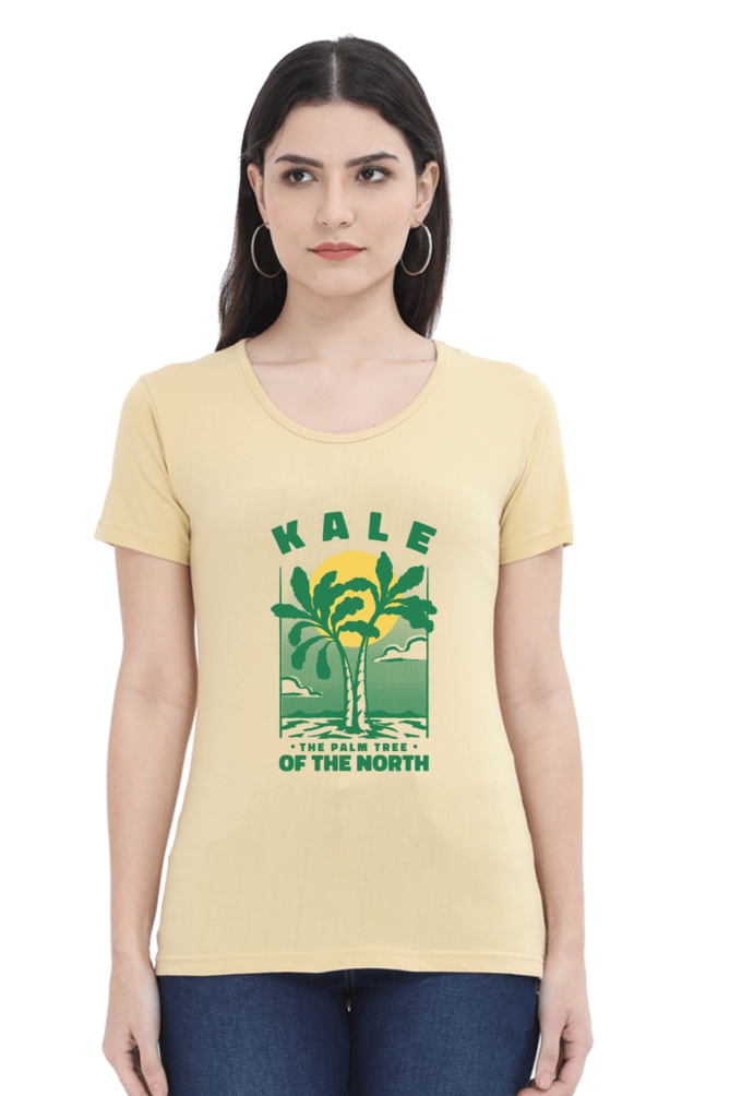 Kale Palm Printed Scoop Neck T-Shirt For Women - WowWaves - 9