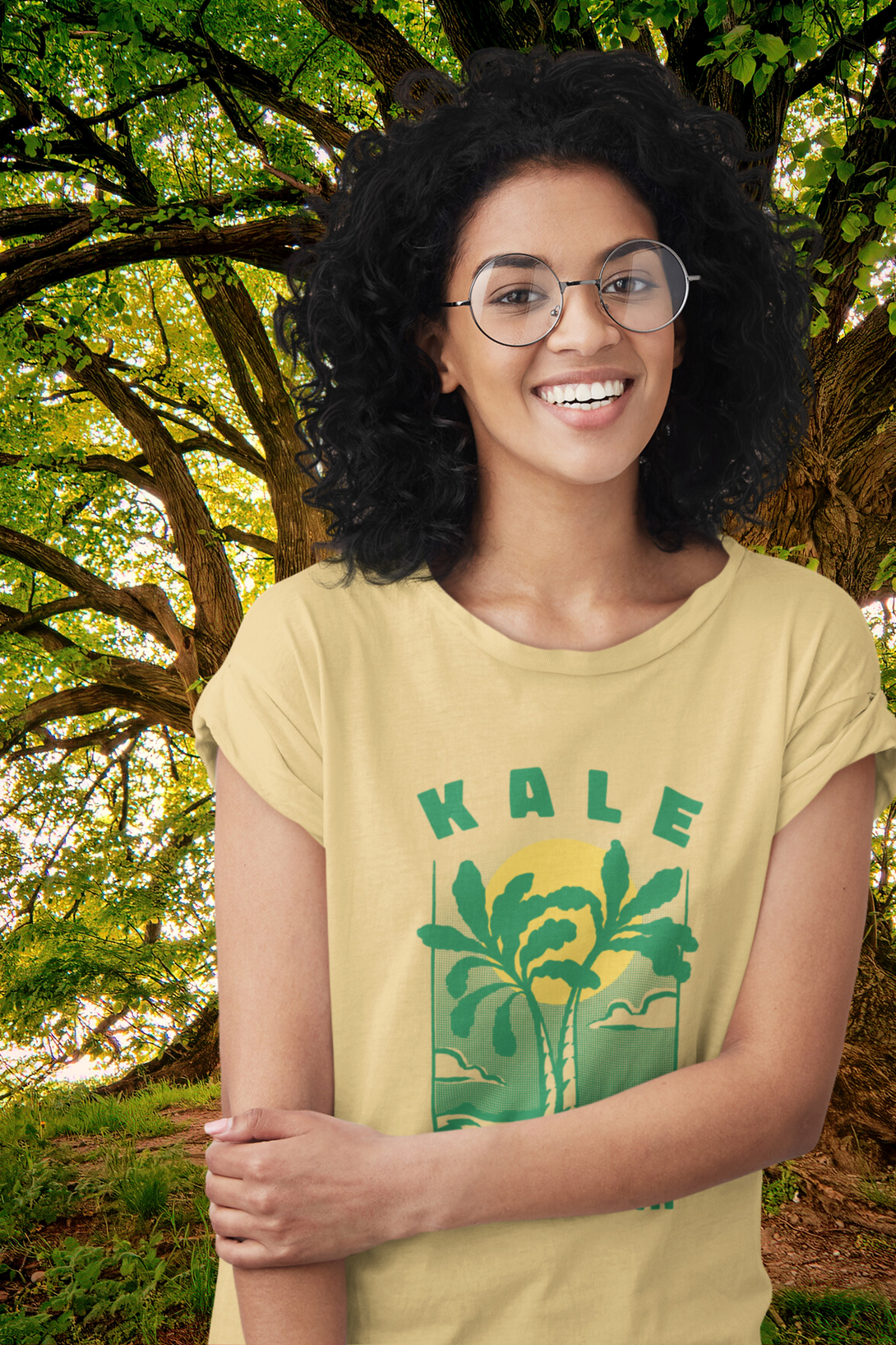 Kale Palm Printed Scoop Neck T-Shirt For Women - WowWaves - 6