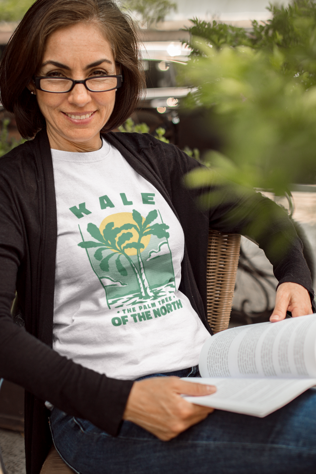 Kale Palm Printed T-Shirt For Women - WowWaves - 3