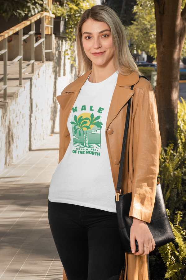 Kale Palm Printed T-Shirt For Women - WowWaves