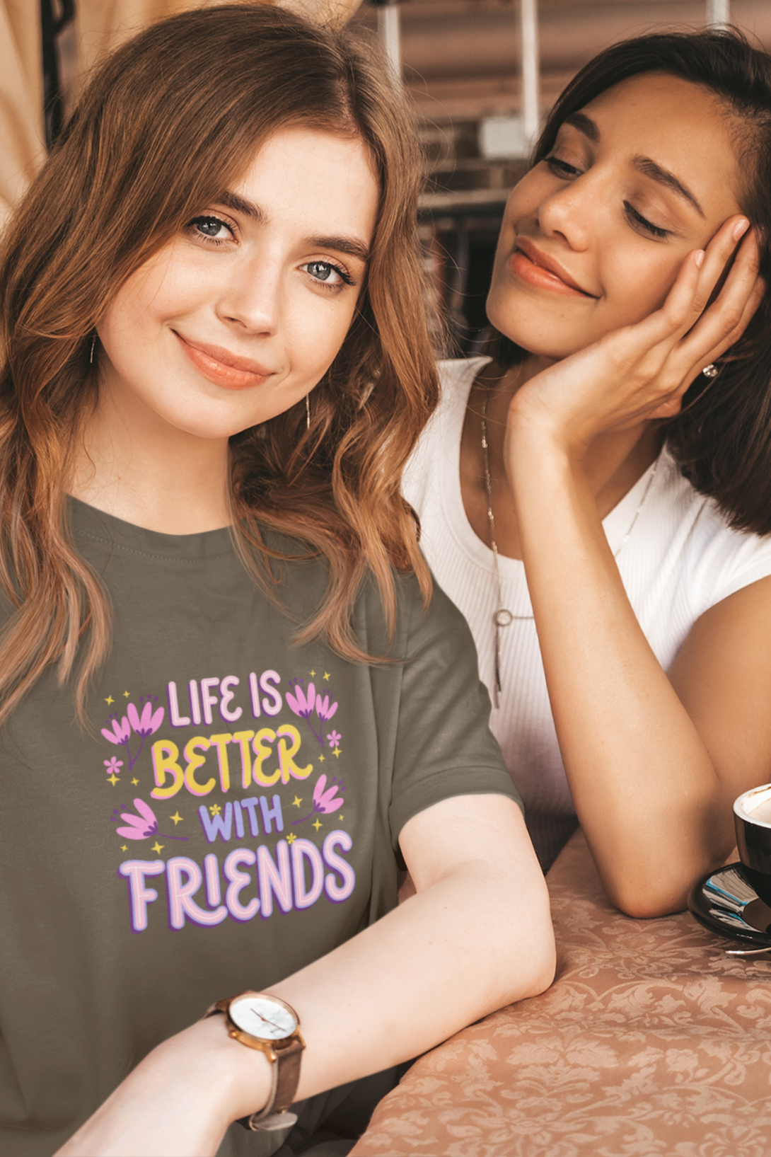 Life Is Better With Friends Printed Oversized T-Shirt For Women - WowWaves - 2