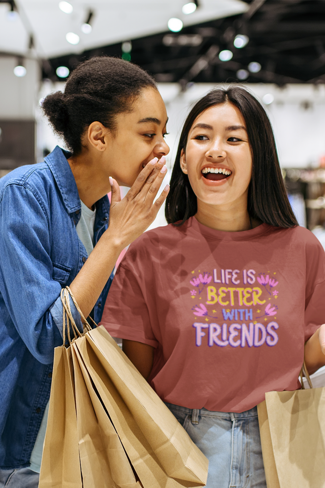 Life Is Better With Friends Printed Oversized T-Shirt For Women - WowWaves - 3