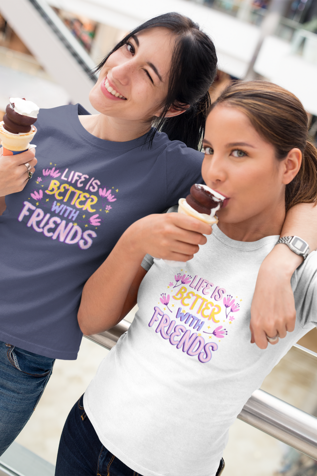 Life Is Better With Friends Printed T-Shirt For Women - WowWaves - 2
