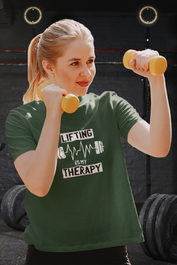 Lifting Is My Therapy Printed T-Shirt For Women - WowWaves