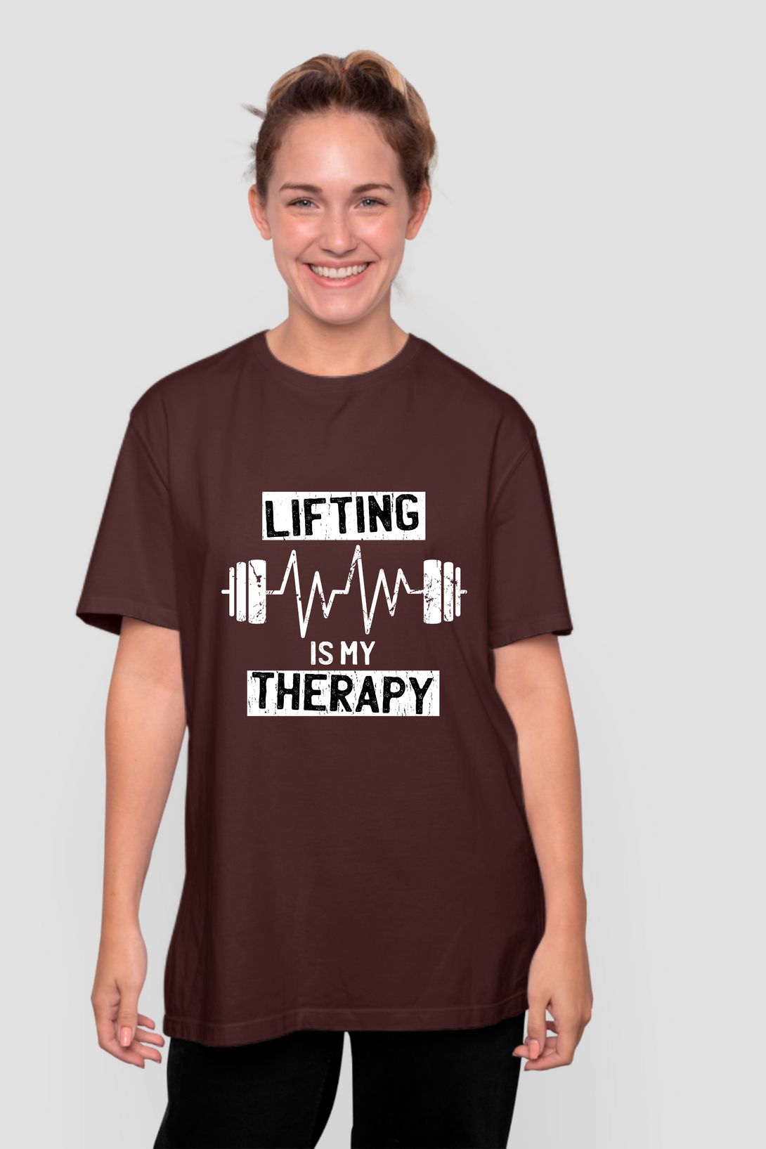 Weightlifting Therapy Printed Oversized T-Shirt For Women - WowWaves - 7