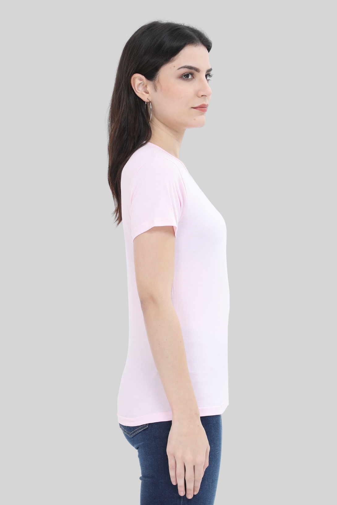Light Pink Scoop Neck T-Shirt For Women - WowWaves - 2