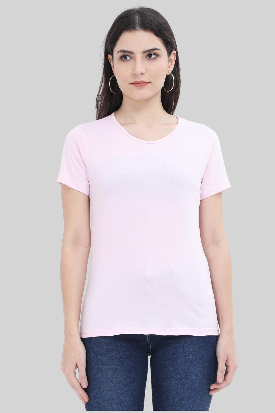 Light Pink Scoop Neck T-Shirt For Women - WowWaves