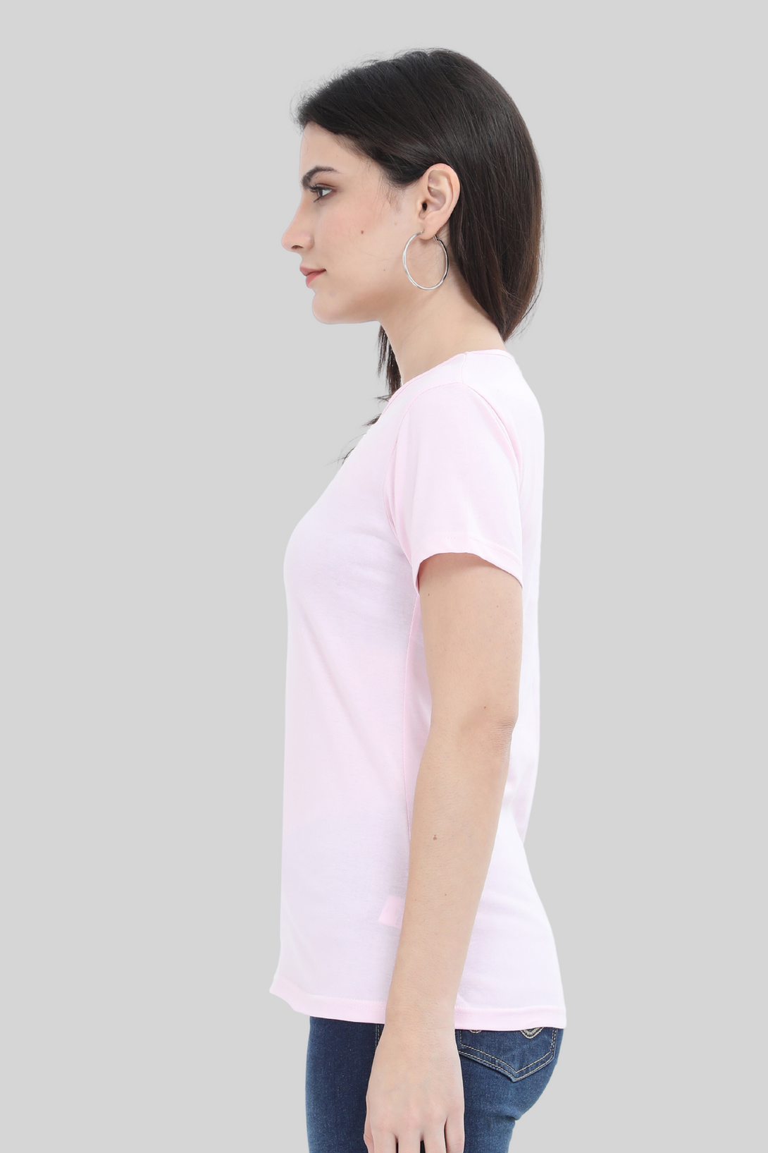Light Pink Scoop Neck T-Shirt For Women - WowWaves - 3