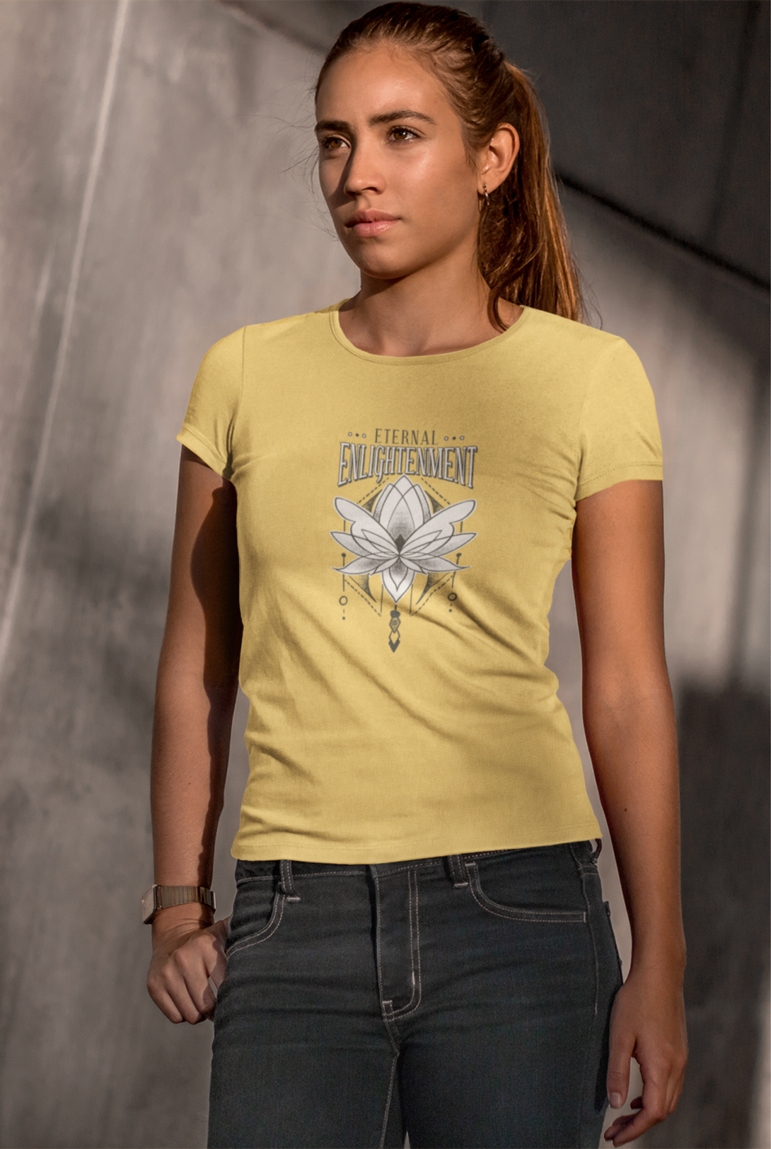 Eternal Enlightenment Lotus Printed T-Shirt For Women - WowWaves - 5