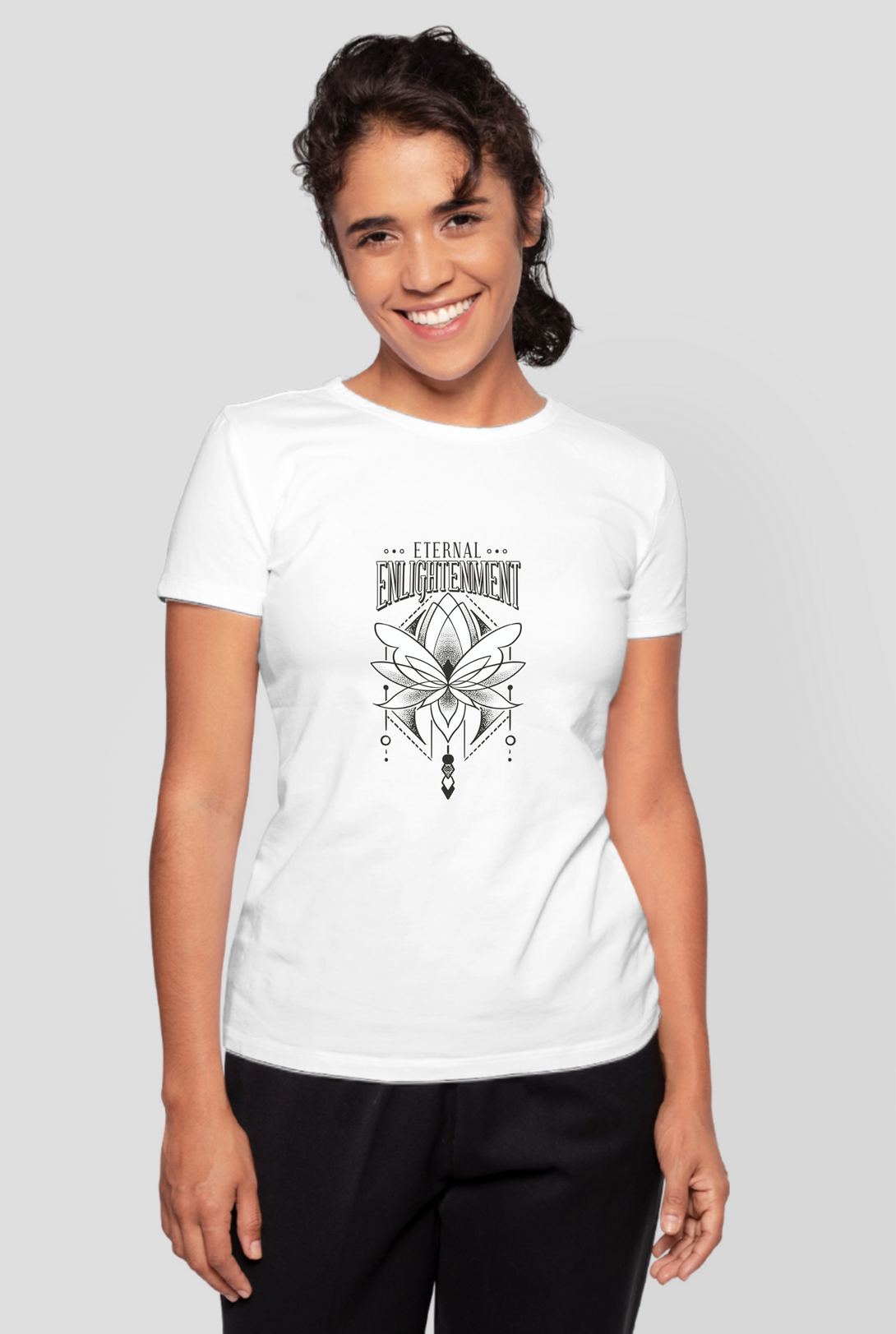 Eternal Enlightenment Lotus Printed T-Shirt For Women - WowWaves - 8