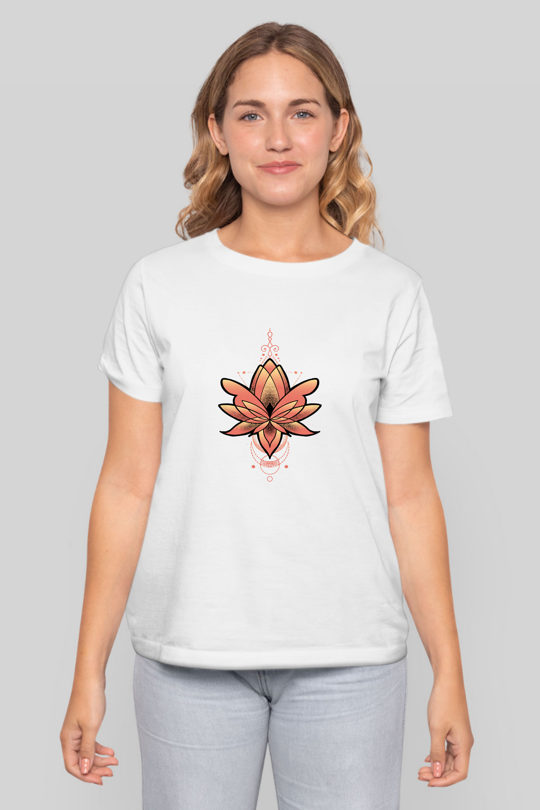Geometric Lotus Printed T-Shirt For Women - WowWaves - 6