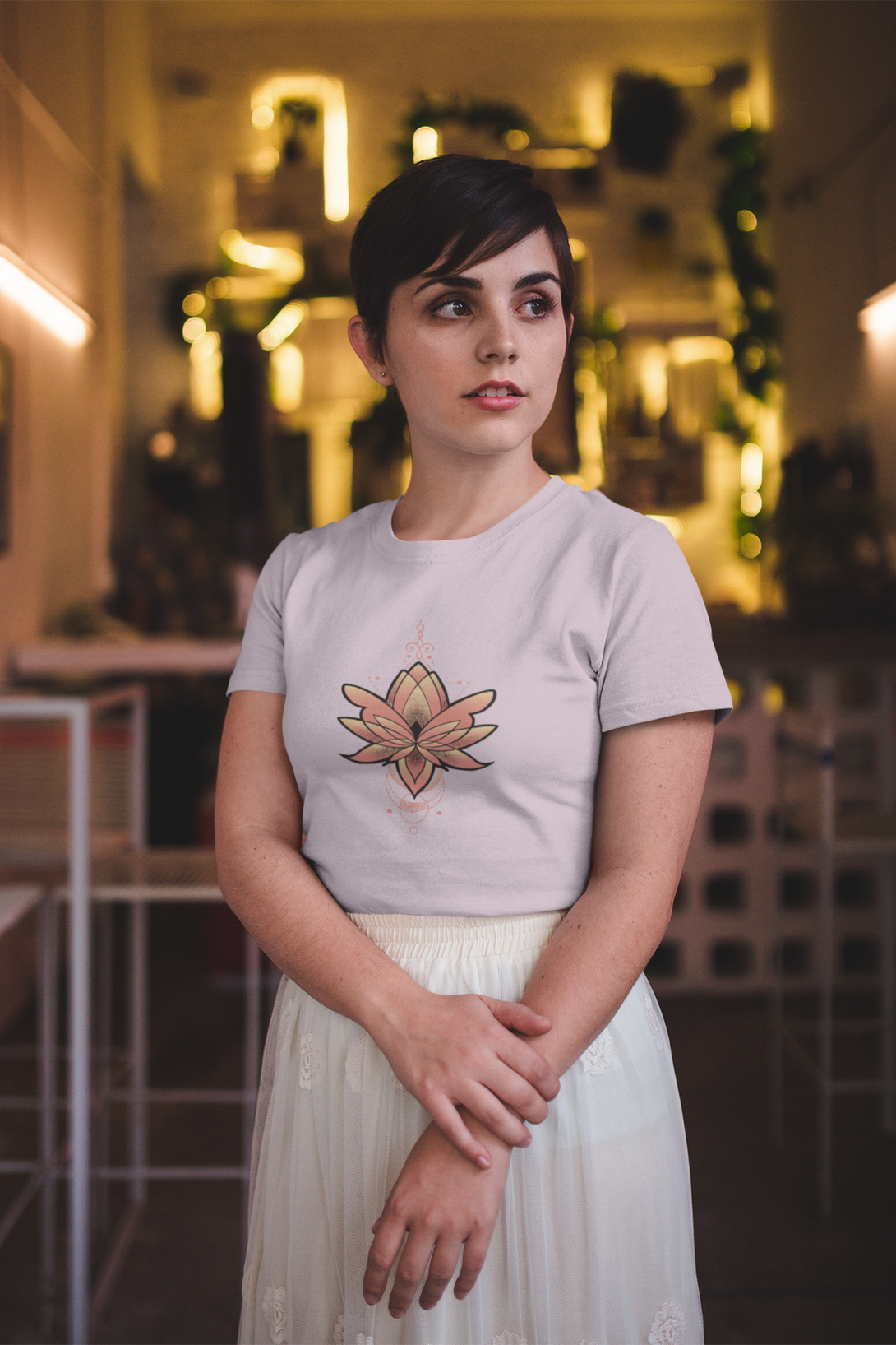 Geometric Lotus Printed T-Shirt For Women - WowWaves - 3