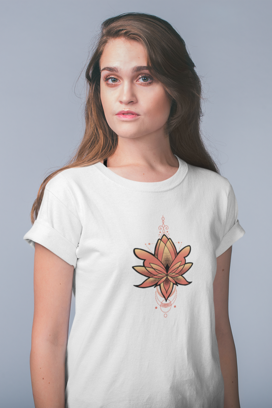 Geometric Lotus Printed T-Shirt For Women - WowWaves - 4